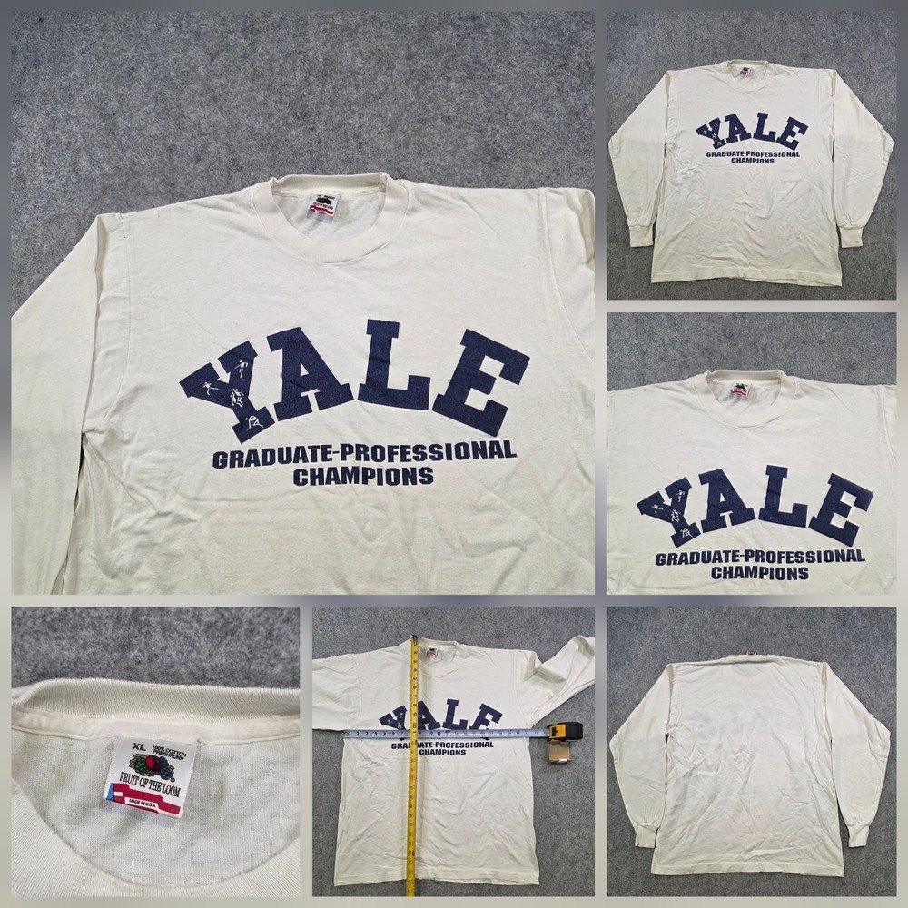 Vintage Yale Bulldogs Long Sleeve T Shirt Mens XL White Fruit Loom USA College